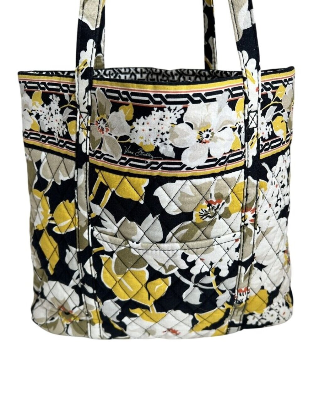 Vera Bradley Floral Quilted Tote Bag With Geometric Lining And Shoulder Straps